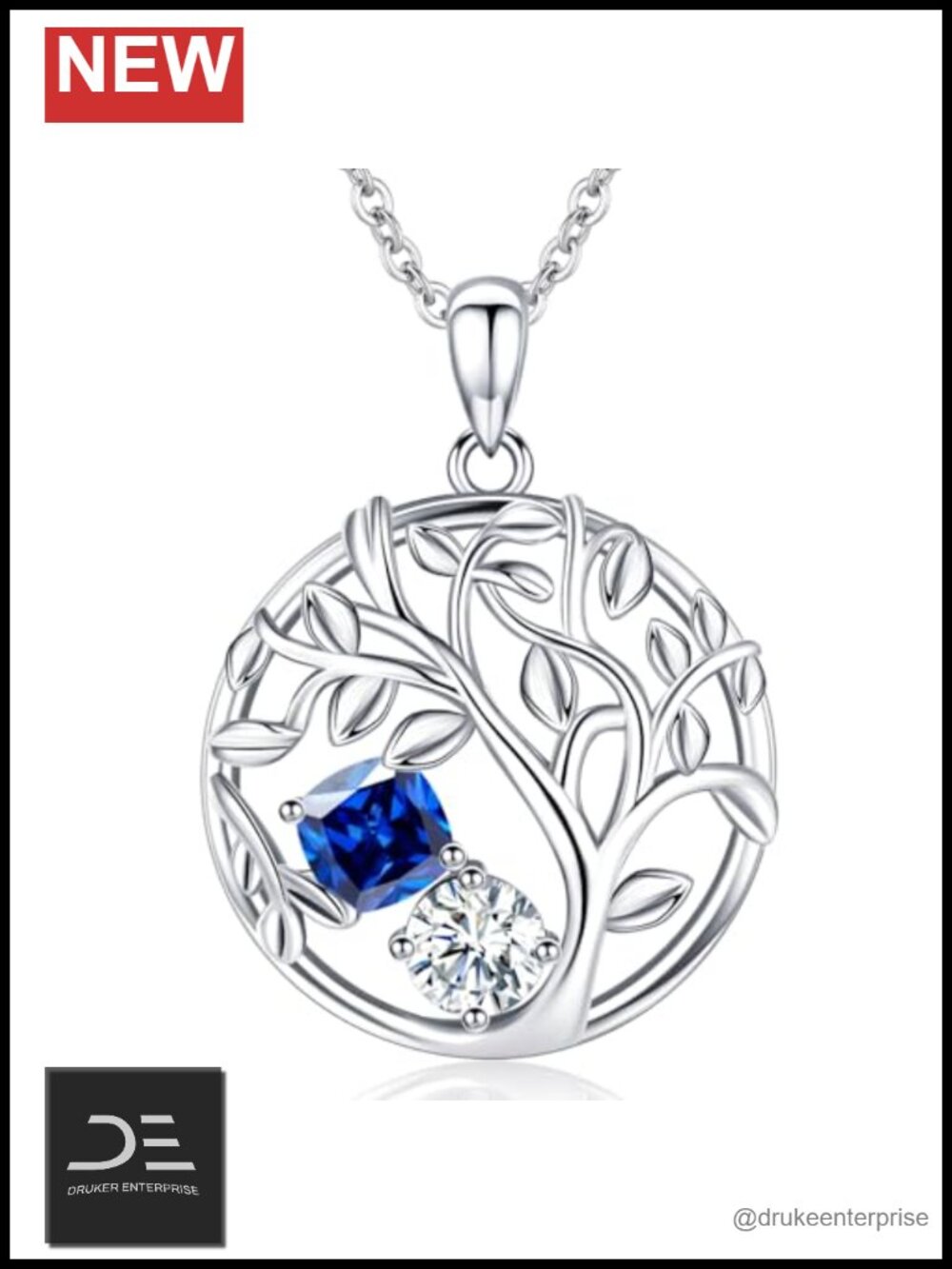 Tree of Life Birthstone Pendant Necklace 925 Sterling Silver Women Gift